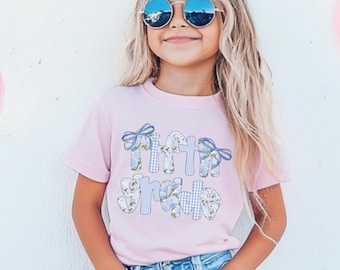 5th Grade Flower Coquette Bow Shirt, Floral Letters Fifth Grade Girl Kid Tee, Back to School Elementary Preppy Grandmillennial