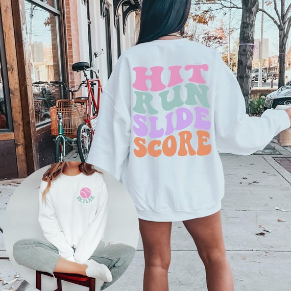 Custom Softball Sweatshirt with Hit Run Slide Score and Personalized Name