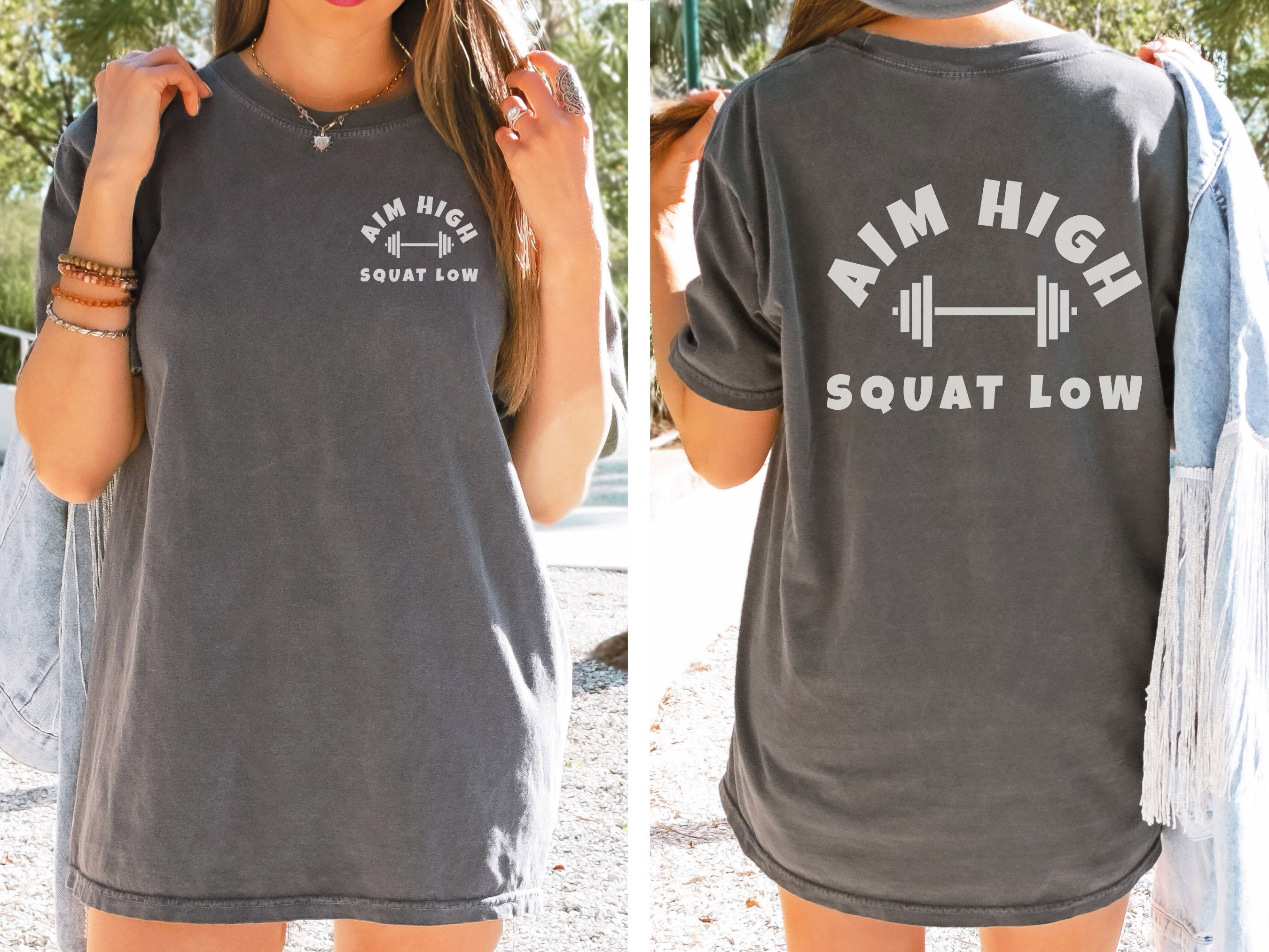 Aim High Squat Low,  Comfort Colors Shirt, Pump Cover, Barbell T-Shirt, Workout Tee, Gift for Gym Lover, Fitness Shirt, Trendy Workout Top