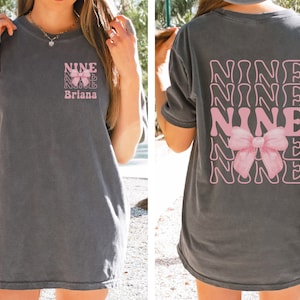 Custom Ninth Birthday Shirt, Coquette Bow, 9th Birthday Shirt, Personalized Birthday Gift, Girls Birthday Party Tee, 9 Year Old