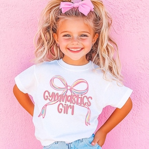 Gymnastics Girl Shirt, Girls Gymnast Coquette Bow Preppy Brush Stroke Shirt, Gift for Gymnast