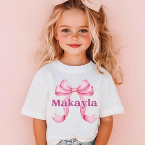 Girls Custom Name Shirt, Personalized Name Shirt for Toddler, Kids Coquette Bow Shirt, Child Preppy Tee, Birthday Gift