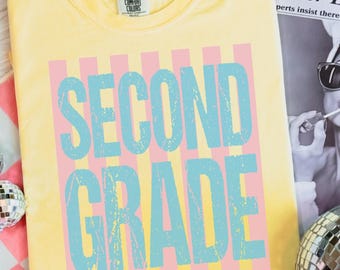 Stripes Second Grade Shirt, 2nd Grade Tee, First Day Of School, Bright Fun Striped 2nd Grade Teacher T-Shirt