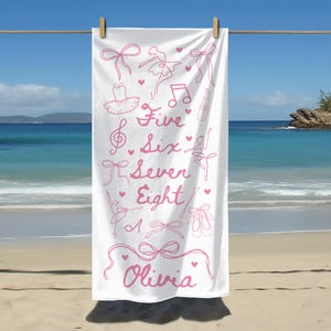 Custom Dance Towel, Personalized Dancer Towel, Coquette Bow, 5678 Five Six Seven Eight Trendy Hand Drawn Style, Dance Recital Gift