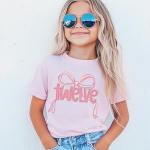 Twelve Birthday Shirt, Girls Coquette Bow Birthday Party, 12 Year Old Birthday Gift, 12th B-Day T-shirt, Twelfth Bday Preppy Tee