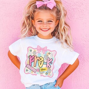 Preppy Pre-K Shirt Back To School Shirt, Personalized Hello Pre-k Tee, Custom Girls 1st Day Of School T-Shirt, Pre-Kindergarten Teacher