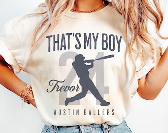 Custom That&#39;s My Boy Baseball Mom Dad Shirt, Personalized Name Gift for Baseball Mom Dad Grandma Mimi Nanna Grandpa, Comfort Colors