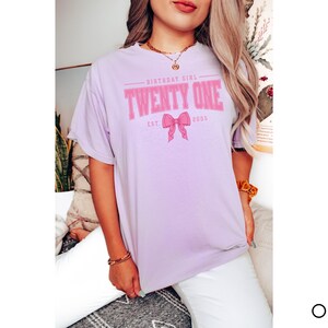 Pink Bow 21st Birthday Shirt, Coquette Girls Birthday Party Tee, 21 Year Old Birthday Gift, Year Est., Twenty First B-Day Established 2005 Orchid
