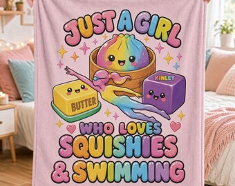Squishy Swim Blanket, Just a Girl Who Loves Squishies and Swimming, Personalized Name Swimmer Gift