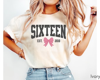 Coquette Bow Sixteenth Birthday Shirt, Sweet 16 University Style Girls Birthday Party Tee, 16 Year Old Birthday Gift, Year Est., 16th B-Day