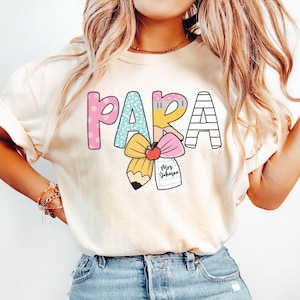 Para Shirt with Name, Paraprofessional Teacher Appreciation Gift, Personalized Coquette Notebook Bow Teacher Shirt, Custom Gift for Teacher
