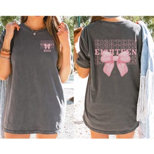 Personalized 18th Birthday Shirt, Coquette Bow Eighteenth Birthday Shirt, Custom Girls Birthday Party Tee, 18 Year Old Birthday Gift