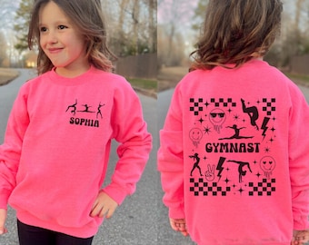 Sudadera de gimnasia retro personalizada, sudadera de gimnasta personalizada para niñas, regalo para gimnasta, tallas para jóvenes y adultos
