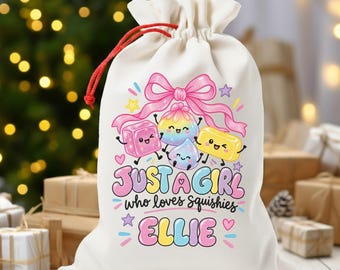 Squishy Large Santa Bag, Large Personalized Christmas Gift Bag, Custom Name Dumpling Santa Sack, Holiday Gift Bag