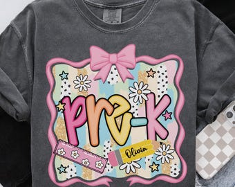 Preppy förskoleskjorta tillbaka till skolan-skjorta, personlig Hej förskoleskjorta, anpassad flickors första skoldag-t-shirt, förskolelärare