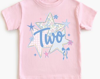 Second Birthday Star Coquette Bow Shirt, 2 Year Old Birthday Gift, Custom Grandmillenial Two Birthday Party T-Shirt
