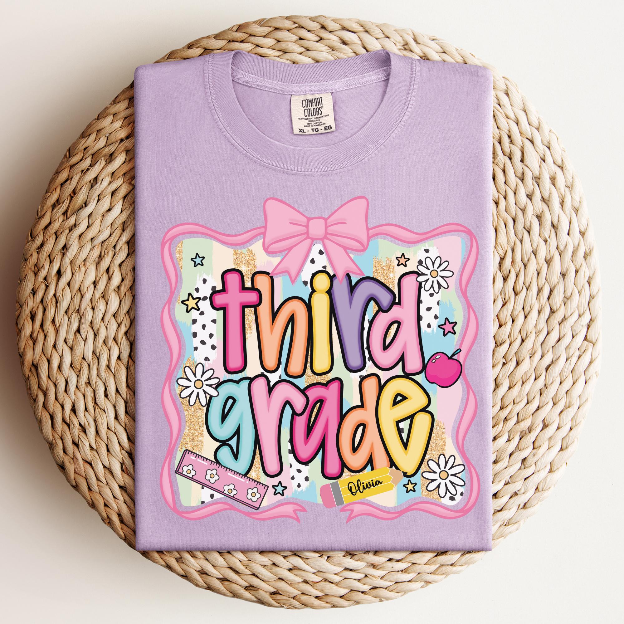 Preppy 3rd Grade Shirt Back To School Shirt, Personalized Hello Third Grade Tee, Custom Girls 1st Day Of School T-Shirt, 3rd Grade Teacher