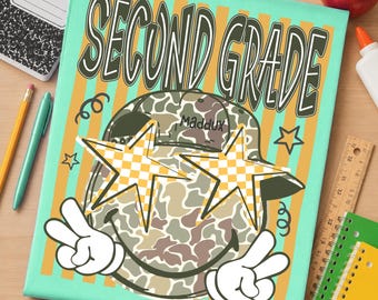 Personalized Second Grade Boy Back to School Striped Camo Shirt, First Day 2nd Grade Boys Shirt