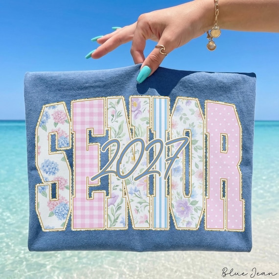 Senior 2027 Girls Shirt, Floral Grandmillennial High School Senior Tee, Graduation Gift, Class of 2027