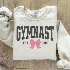 Personalized Gymnastics Bow Sweatshirt, Custom Girls Coquette Gymnast Sweatshirt, Gift for Gymnast, Youth and Adult Sizes, Custom Est. Year