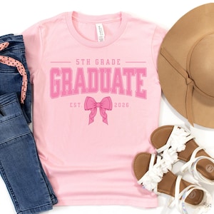 Coquette Pink Bow 5th Grade Graduation Shirt, Custom 5th Grade Grad Tee, Elementary Graduation Gift, Graduate Est 2026