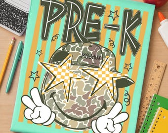 Personalized  Pre-K Boy Back to School Striped Camo Shirt, First Day Pre-Kindergarten Elementary Boys Shirt