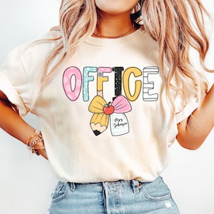 Personalized Front Office Shirt, Custom Name Coquette Bow Office Shirt, School Secretary T-Shirt, School Admin Gift