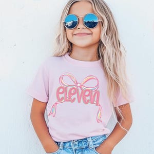 Eleven Birthday Shirt, Girls Coquette Bow Birthday Party, 11 Year Old Birthday Gift, 11th B-Day T-shirt, Eleventh Bday Preppy Tee