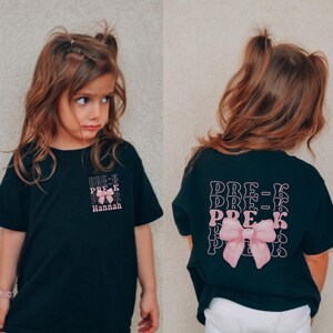 Personalized Pre-K Back to School Coquette Bow Shirt, Girls Preschool First Day of School Tee, Custom Name Pre-K T-Shirt
