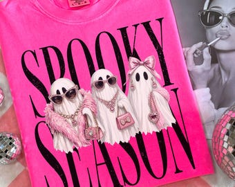 Glam Ghost Spooky Season Shirt, Preppy Bling Pink Ghost Boujee Halloween Tee