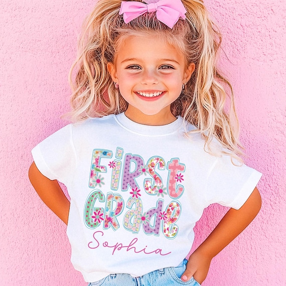 Custom Kids Name Back to School First Grade Shirt, Personalized