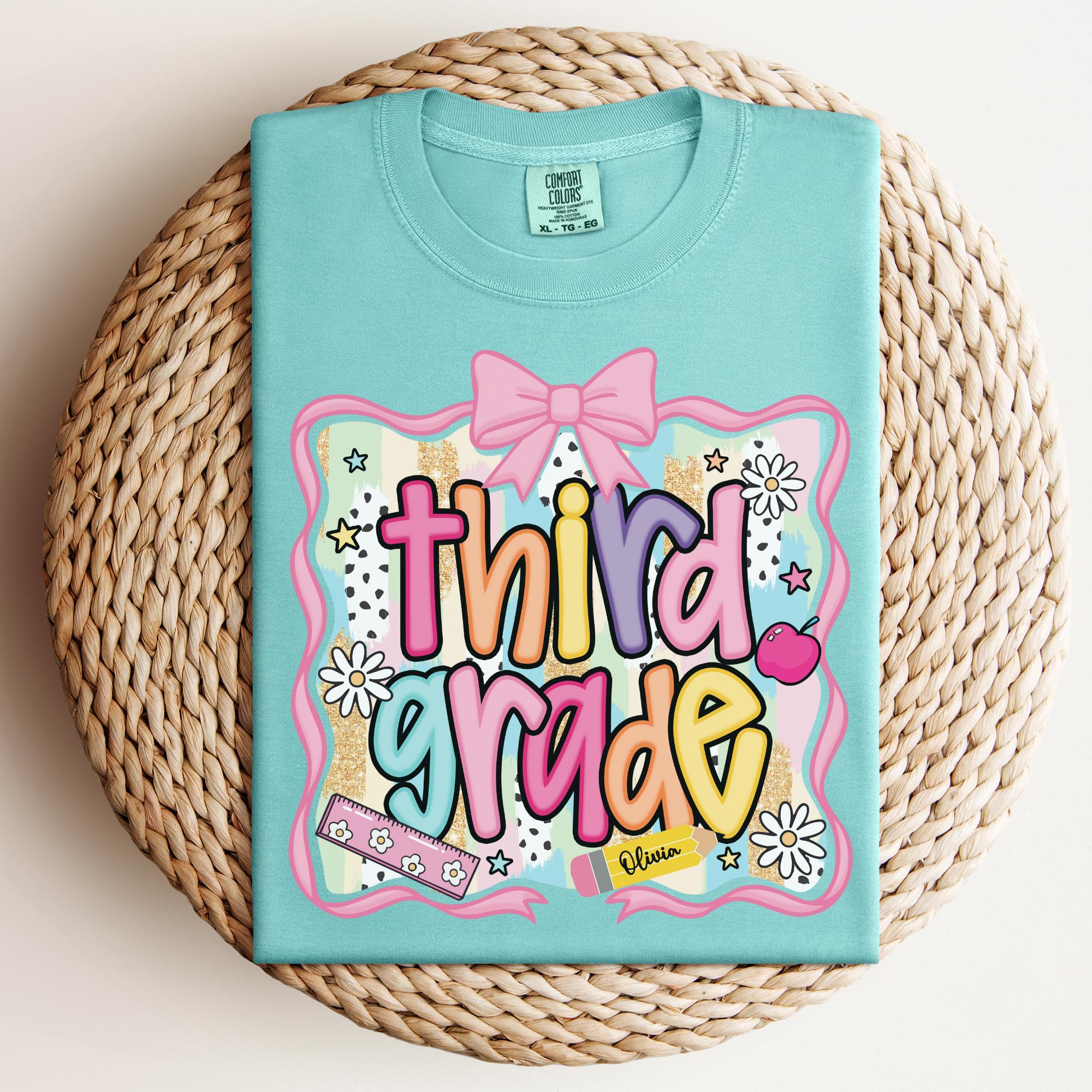 Preppy 3rd Grade Shirt Back To School Shirt, Personalized Hello Third Grade Tee, Custom Girls 1st Day Of School T-Shirt, 3rd Grade Teacher