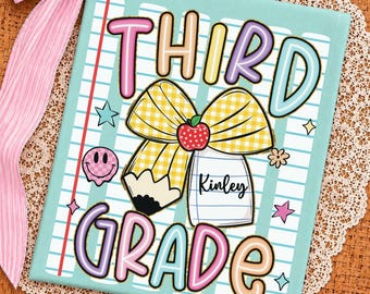 Personalized Third Grader Stripes Shirt, Custom Striped Girls Back to School Tee, First Day 3rd Grade