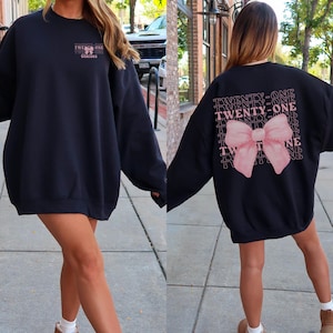 Personalized 21st Birthday Sweatshirt, Coquette Bow Twenty First Birthday Hoodie, Custom 21 Birthday Party Top, 21 Year Old Birthday Gift