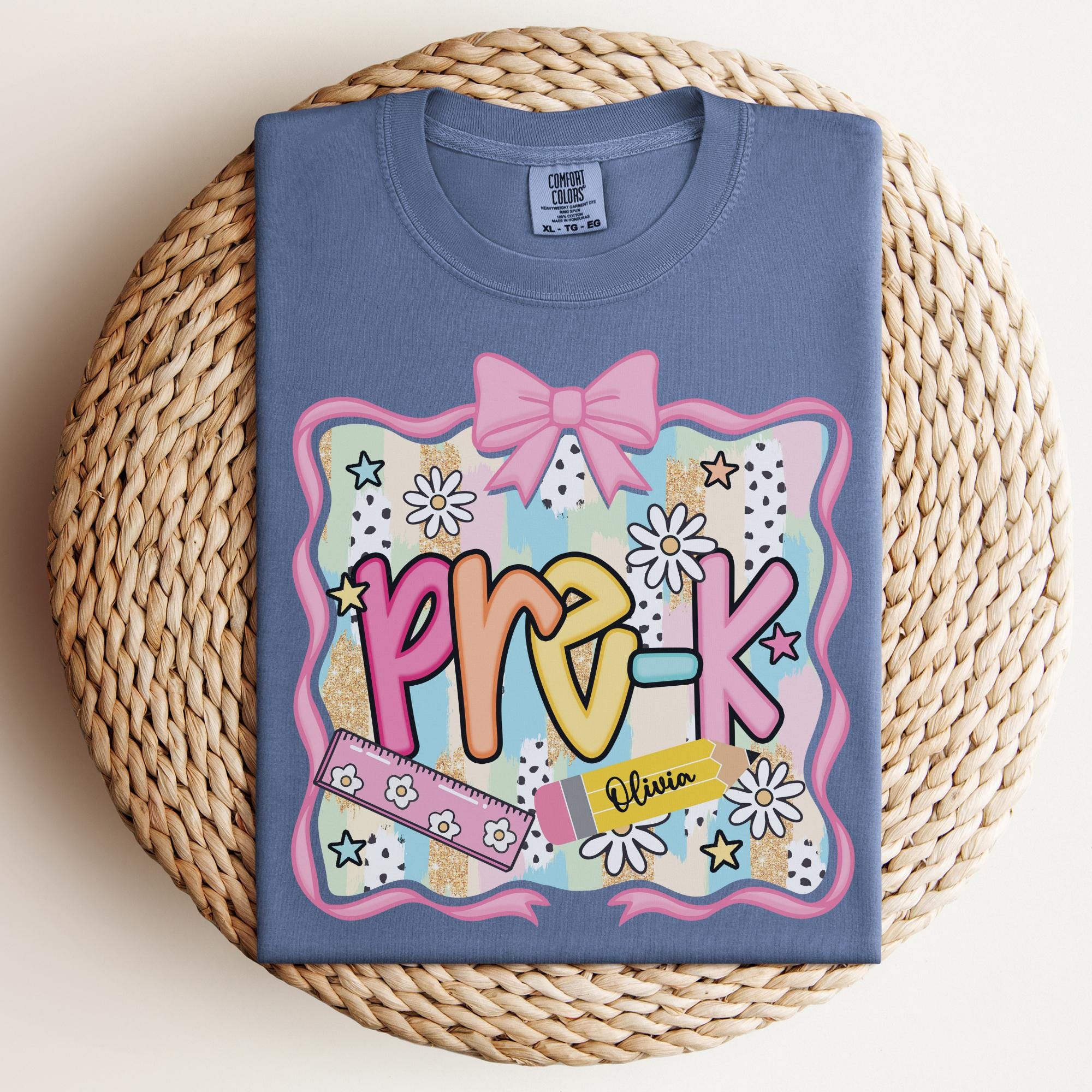 Preppy Pre-K Shirt Back To School Shirt, Personalized Hello Pre-k Tee, Custom Girls 1st Day Of School T-Shirt, Pre-Kindergarten Teacher