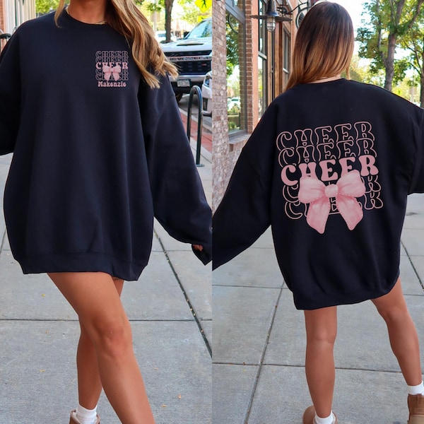 Personalized Cheer Bow Sweatshirt, Custom Coquette Cheerleader Sweatshirt, Gift for Cheerleader, Cheer Coach Gift, Cheer Competition