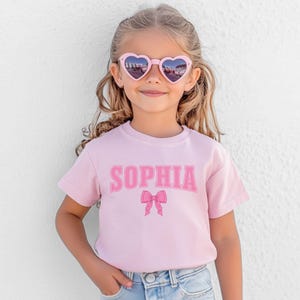 Girls Custom Name Shirt, Personalized Name Shirt for Toddler, Kids Coquette Bow Shirt, Child Preppy Tee, Birthday Gift