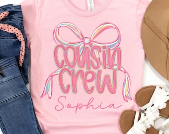 Personalized Cousin Crew Preppy Coquette Bow Girl Shirts, Custom Matching Cousin T-Shirts, Cousin Gifts, Family Reunion Tees