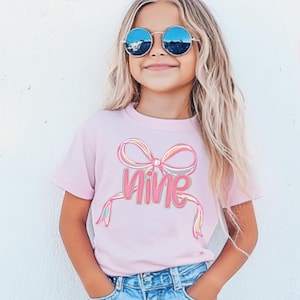 Nine Birthday Shirt, Girls Coquette Bow Birthday Party, 9 Year Old Birthday Gift, 9th B-Day Comfort Colors T-shirt, Ninth Bday Preppy Tee