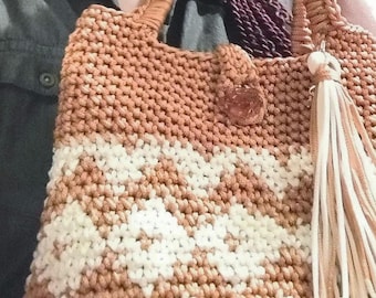 Crochet Diamond Pattern Handbag, Small Tote Purse