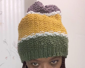 Knitted Mardi Gras Slouchy Hat: Purple, Gold, and Green
