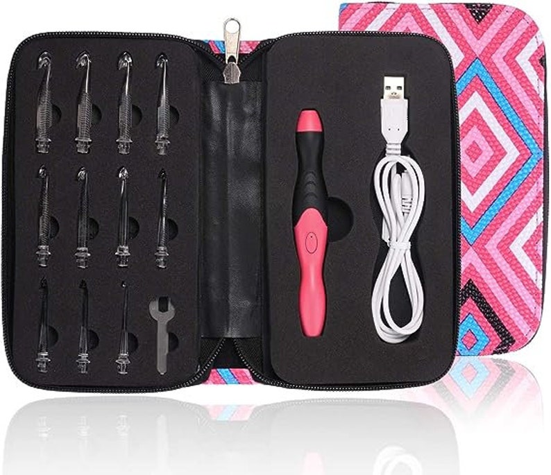 LED Crochet Hooks, Crochet Hook Kit, Rechargeable Hook, Crocheting Gift Idea, Easy Grip, 9 in 1