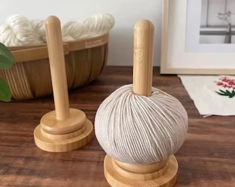 Wood and Bamboo Yarn Ball  Holder, Table Top Yarn Winder, Spool Storage