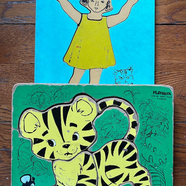 Vintage Lot of 2 Wooden Children’s Puzzles - one Judy brand and 1 Playskool brand