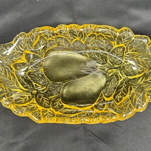 Vintage Tiara Indiana Glass Yellow Mist Sweet Pear Oval Candy / Relish Dish