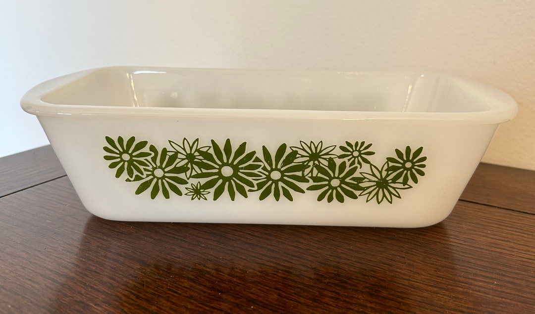 Vintage Glasbake J522 Green Flowers Loaf Casserole Dish Etsy