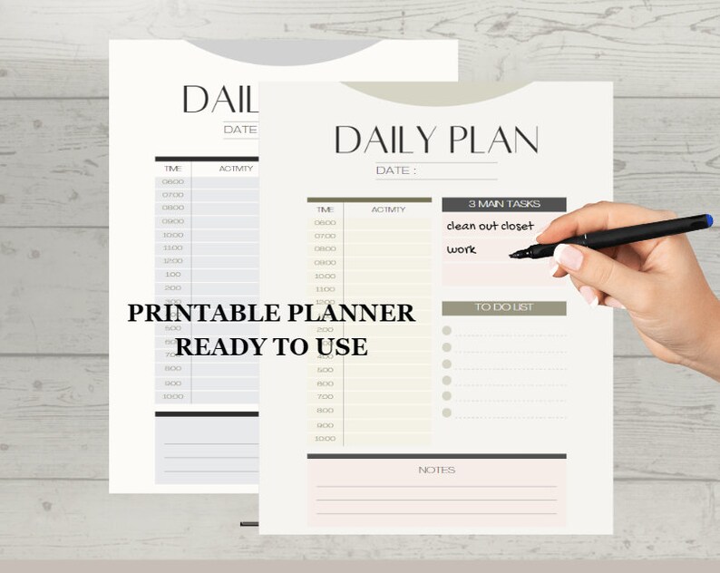 Printable Daily Planner - Simple Design in 3 Colors and 2 Sizes - Etsy