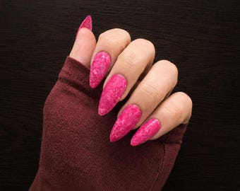 Handpainted Pink Marble Press On Nails