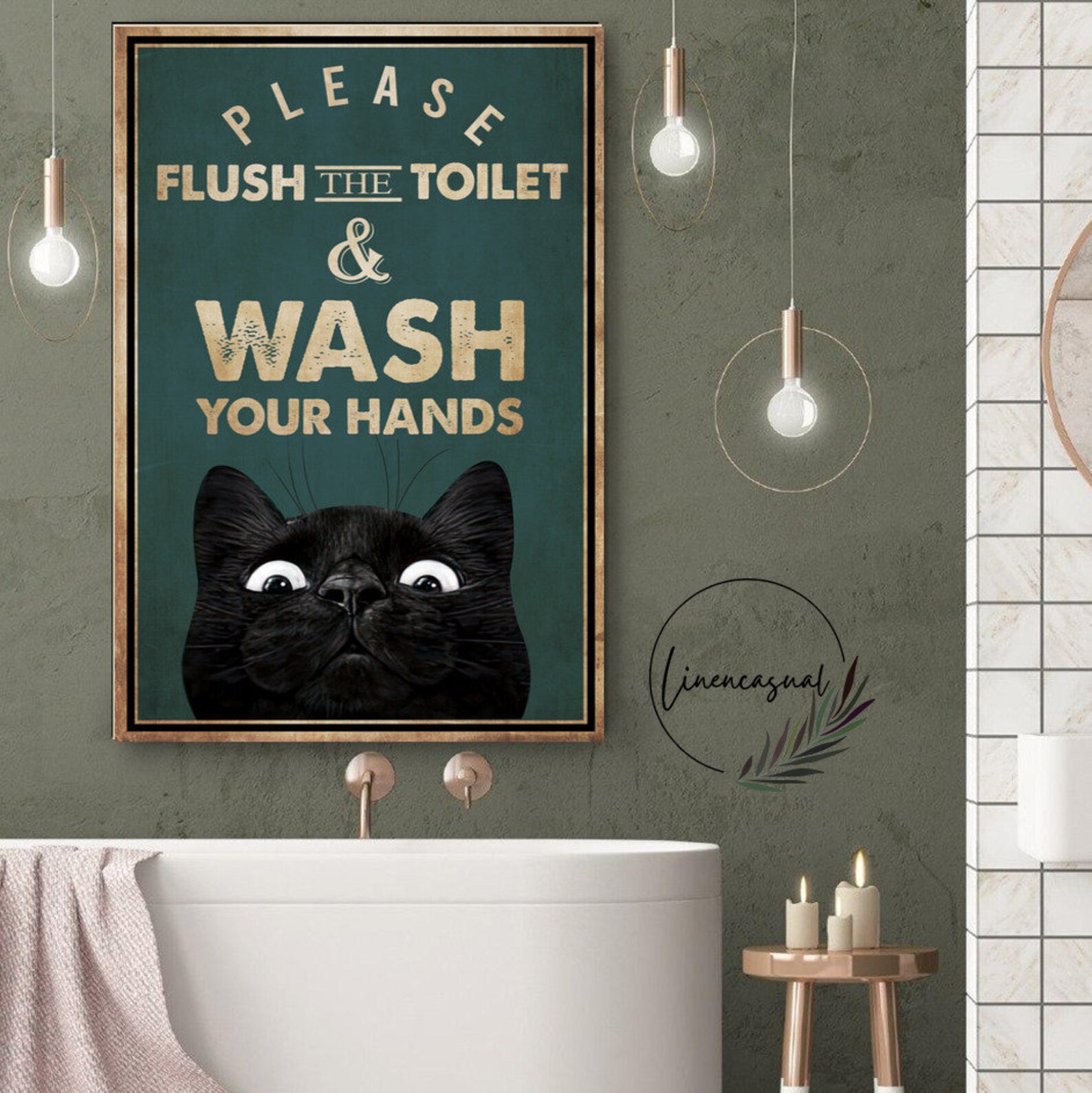 Black Cat Funny Bathroom Art, Black Cat Art, Black Cat Decor, Black Cat