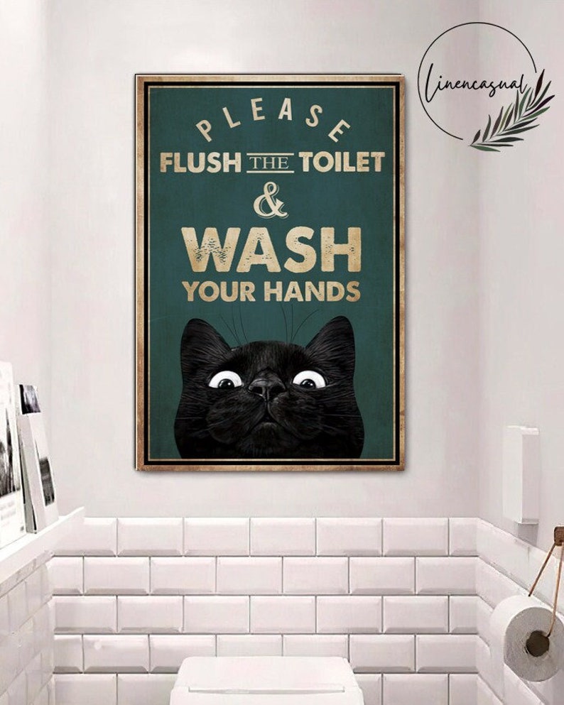 Black Cat Funny Bathroom Art, Black Cat Art, Black Cat Decor, Black Cat Poster Canvas, Funny